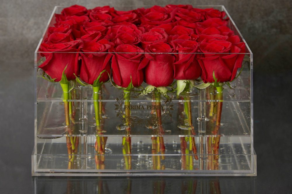 36 fresh roses in Large Rose Acrylic Square Box